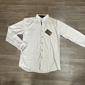 Craft + Flow Mens Small White Geometric Print 4-Way Stretch Button  Shirt NEW